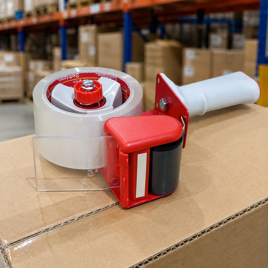 Sellotape Carton Sealer and Low Noise 6 Rolls Packaging Tape 48mm x 50m Clear