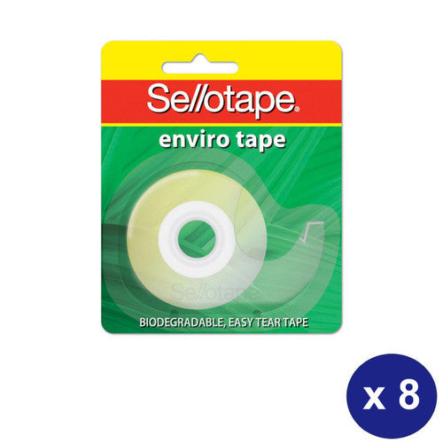 Sellotape Enviro Tape with Dispenser 18mm x 20m Clear Pack of 8