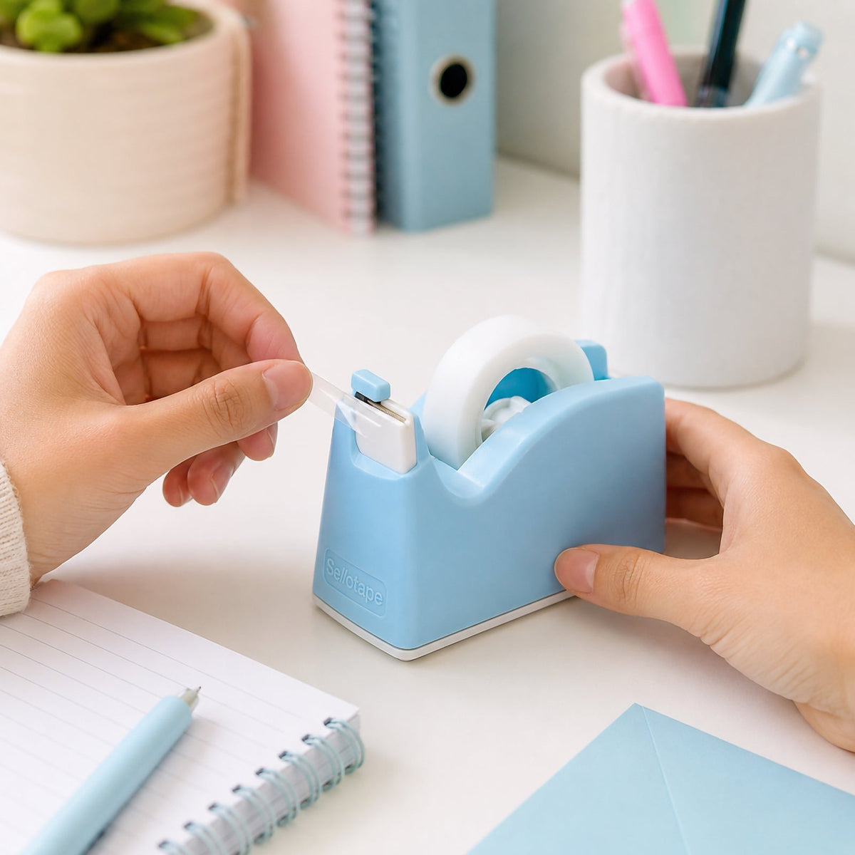 Sellotape Safety Tape Dispenser Mini Blue with Invisible Tape