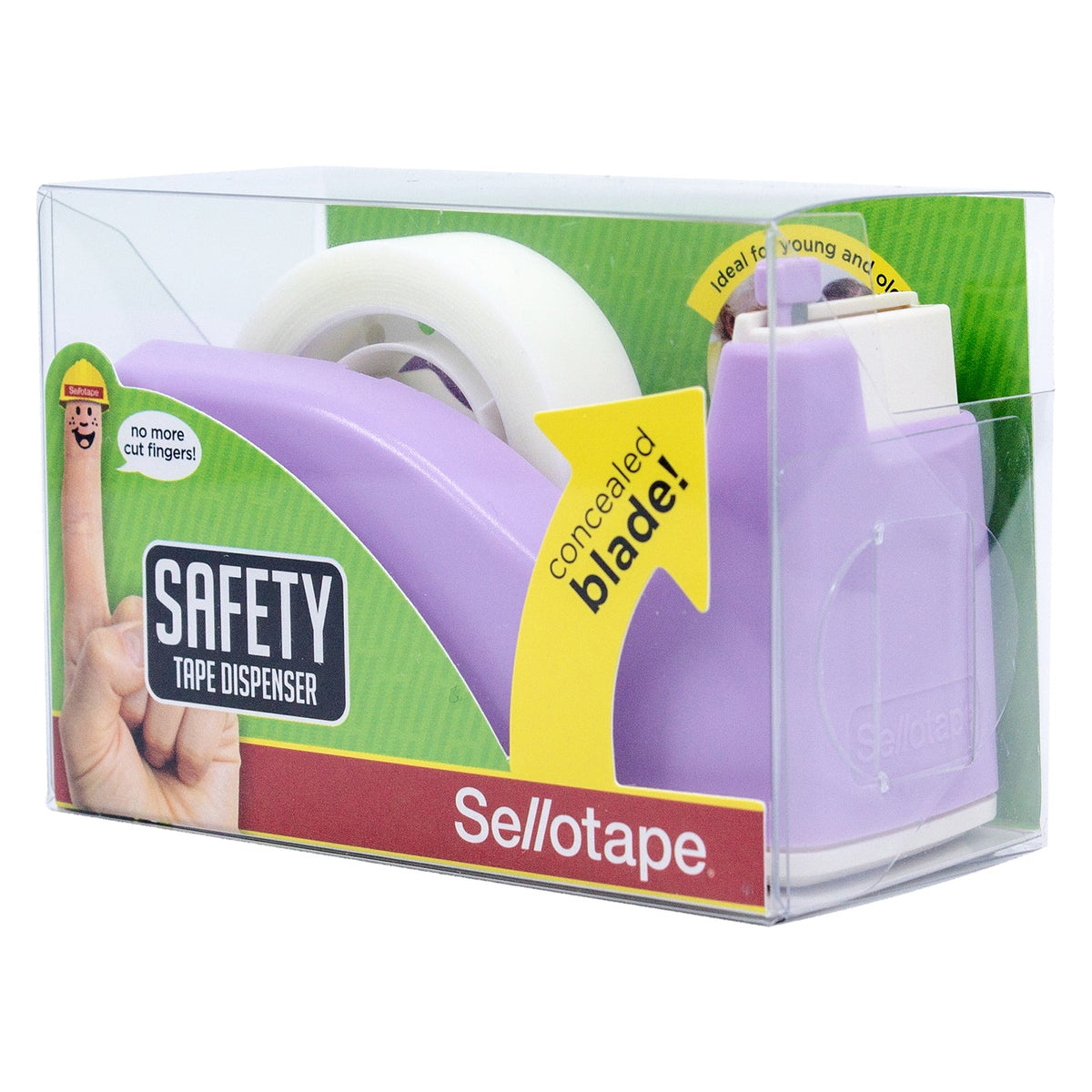 Sellotape Safety Tape Dispenser Mini Purple with Invisible Tape