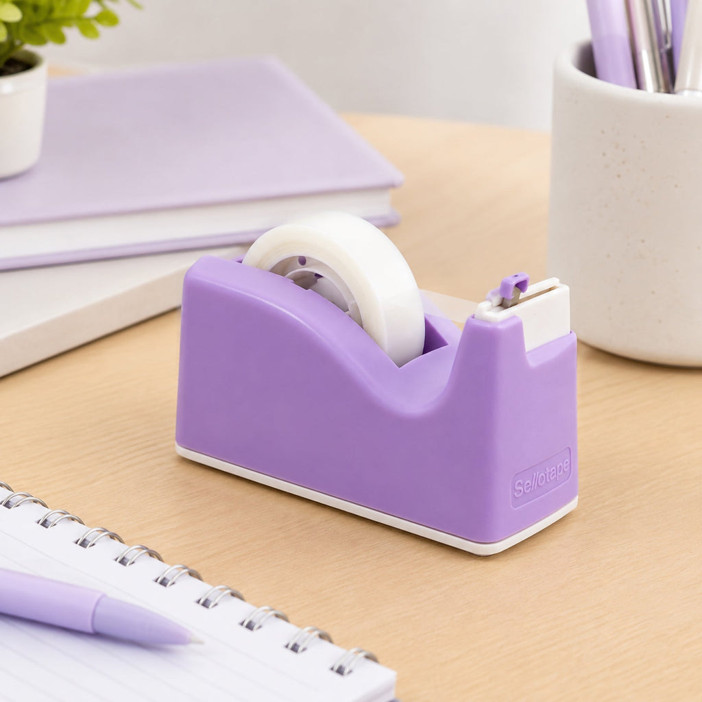 Sellotape Safety Tape Dispenser Mini Purple with Invisible Tape