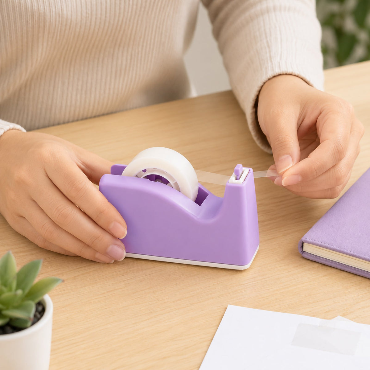Sellotape Safety Tape Dispenser Mini Purple with Invisible Tape