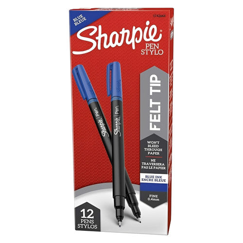 Sharpie Fineliner Pen 0.4mm Felt Tip Blue Box of 12