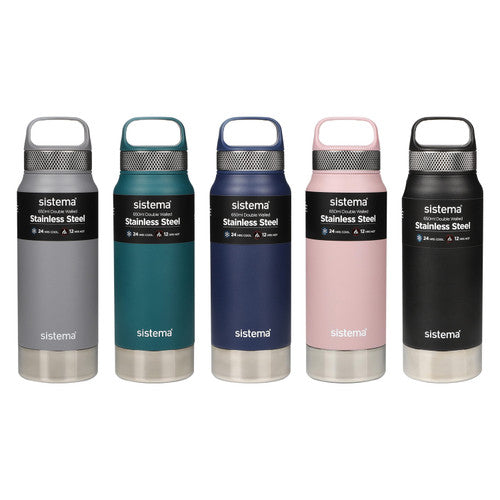 Sistema Stainless Steel Insulated Drink Bottle with Carry Handle 650ml Assorted