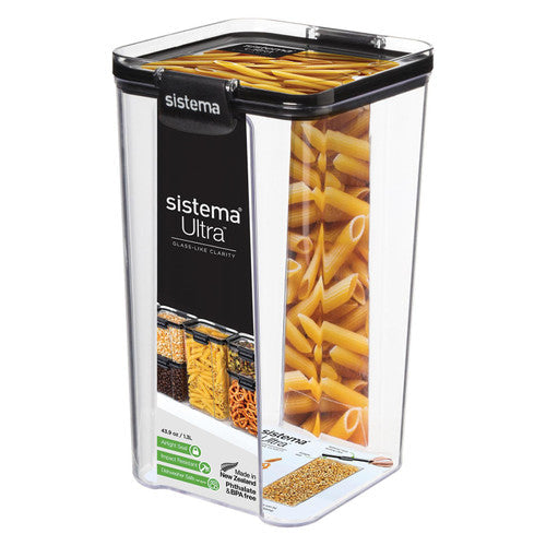 Sistema Ultra Clear Plastic Container Square 1.3L Black