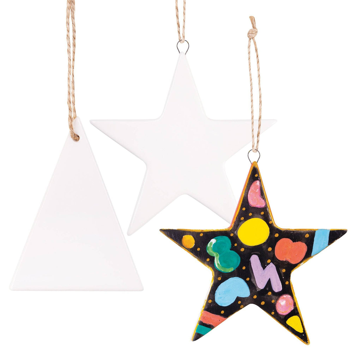 Zart Ceramic Star and Triangle Shapes Pack of 10 Decorate-Your-Own Ornaments