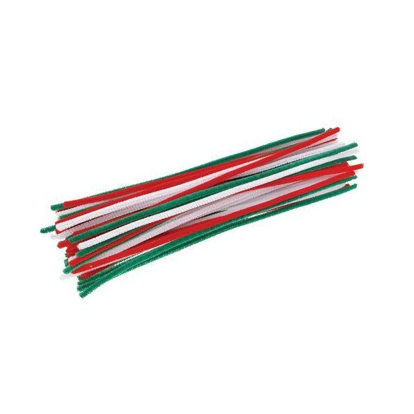 Chenille Stems Christmas Colours Pack of 100 6mm x 30cm Red Green White