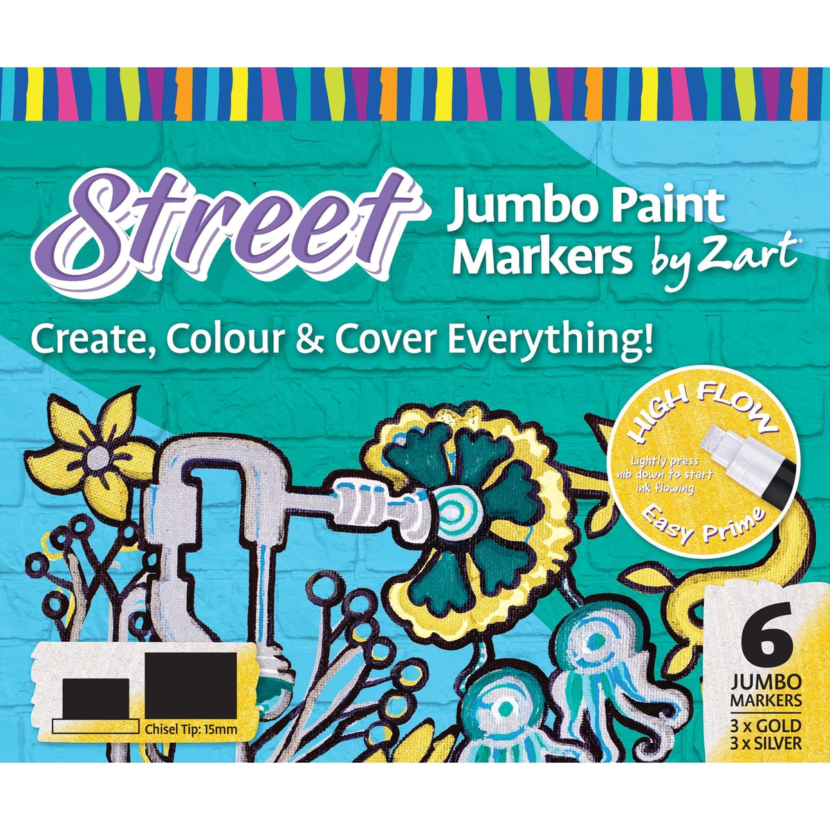 Zart Street Paint Marker Jumbo 15mm Gold and Silver Box of 6 Three of Each