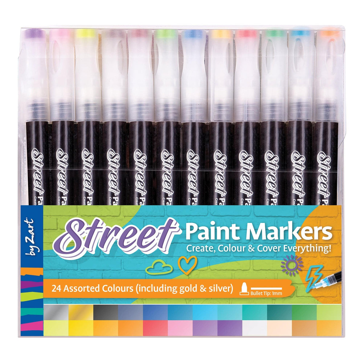 Zart Street Paint Marker 1mm Pack of 24 Assorted 22 Colours Plus Gold and Silver