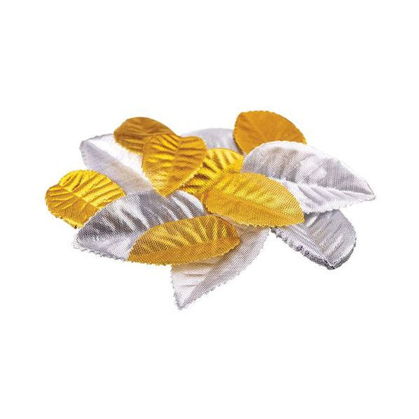 Zart Mini Craft Leaves Metallic Pack of 60 Gold and Silver Stiff Synthetic Fabric
