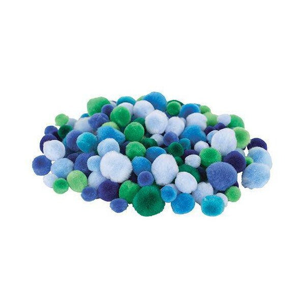 Pom Poms Assorted Cool Colours Pack of 300 12mm 18mm 25mm Nine Colours