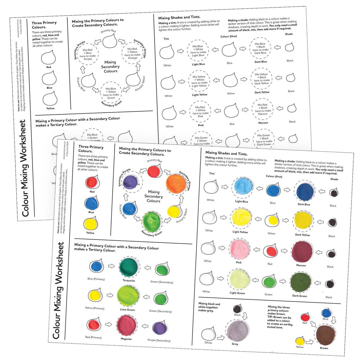 Colour Mixing Worksheet Pack of 10 Secondary Tertiary Shades and Tints
