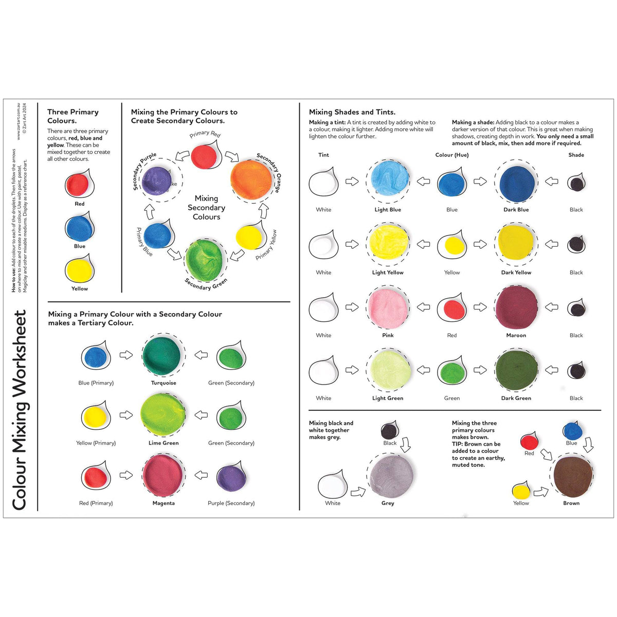 Colour Mixing Worksheet Pack of 10 Secondary Tertiary Shades and Tints