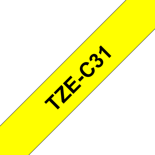 Brother TZe-C31 Fluorescent Label Tape 12mm Black on Fluoro Yellow