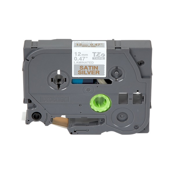 Brother TZe-MQ934 Satin Laminated Label Tape 12mm Gold on Satin Silver