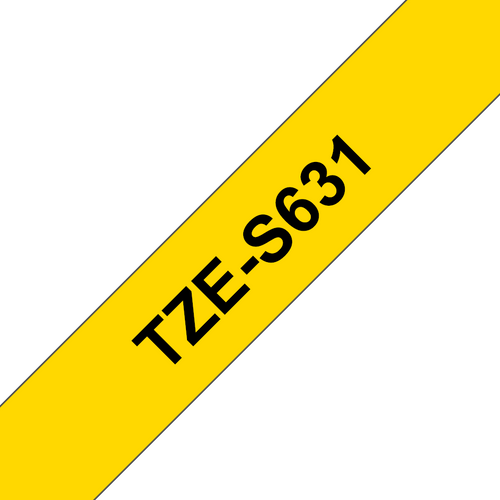 Brother TZe-S631 Strong Adhesive Label Tape 12mm Black on Yellow