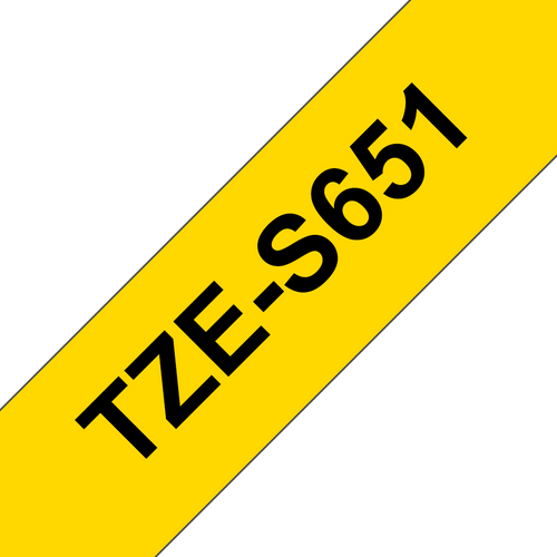 Brother TZe-S651 Strong Adhesive Label Tape 24mm Black on Yellow