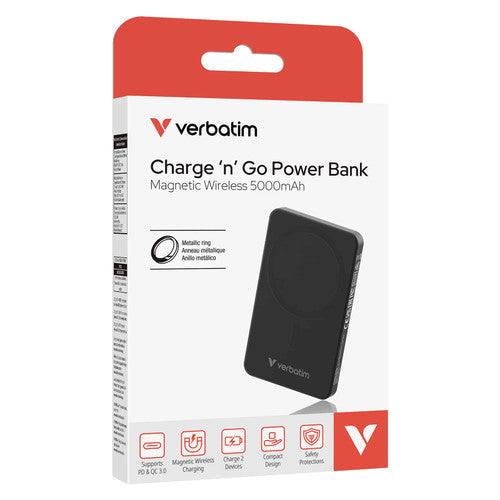Verbatim Power Bank 5,000mAh Magnetic Wireless Charging Black