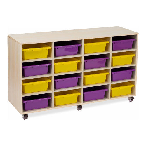 Visionchart Mobile Storage Tote Tray Trolley Oak 16 Bays