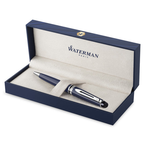 Waterman Expert Blue Lacquer Chrome Trim Ballpoint Medium Tip