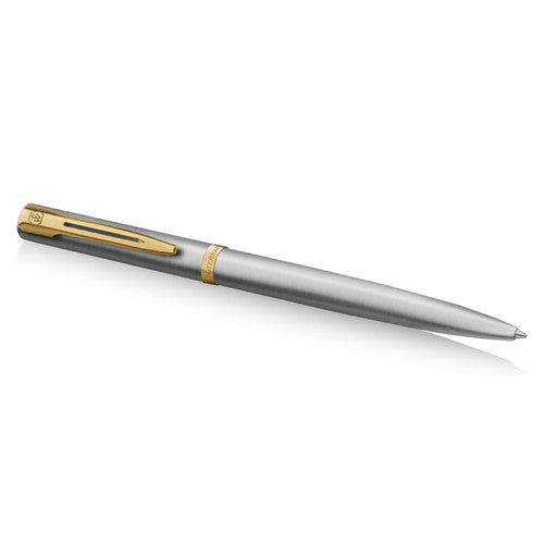 Waterman Impression Ballpoint Pen Stainless Steel with Gold Trim Medium Tip Blue Ink Gift Box