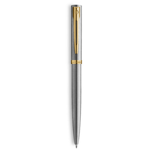 Waterman Impression Ballpoint Pen Stainless Steel with Gold Trim Medium Tip Blue Ink Gift Box