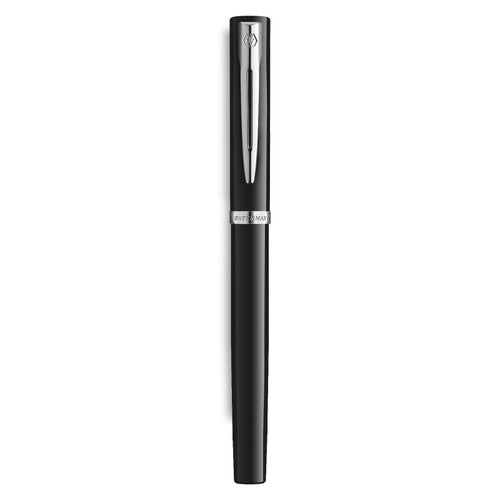 Waterman Impression Fountain Pen Black with Chrome Trim Medium Nib Blue Ink Gift Box