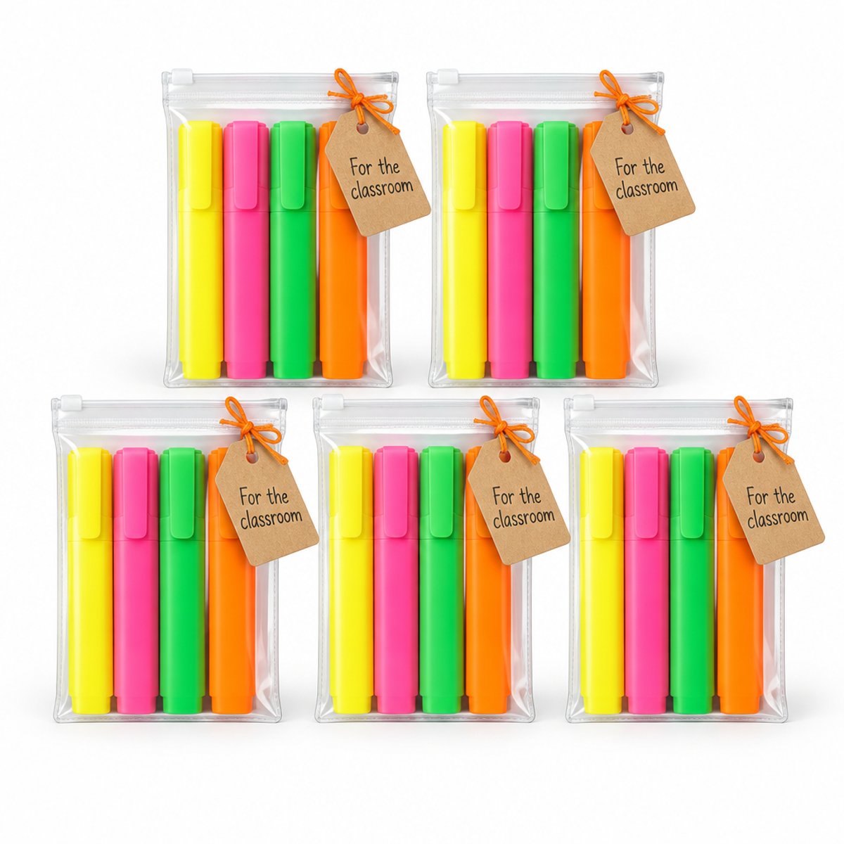 Five highlighter wallets with a For the classroom gift tag