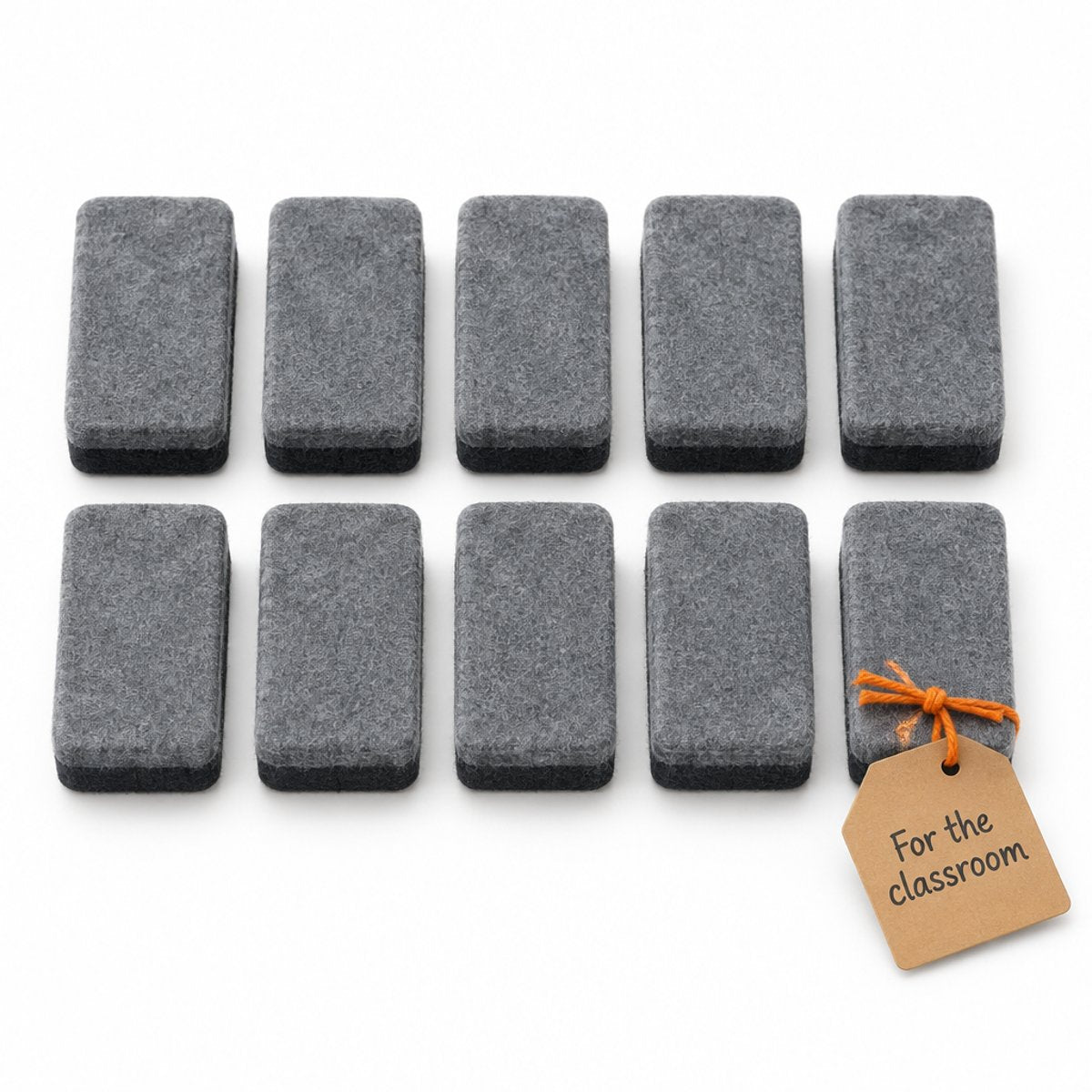 Ten whiteboard wipers with a For the classroom gift tag